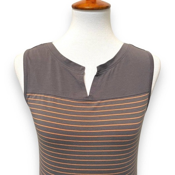 🍀 Lolë Gray Orange Striped Stretch Sleeveless Fit And Flare Dress Size S - Picture 3 of 10